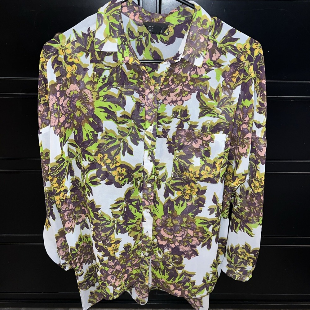 Topshop Women's Size 4 Hi-Lo Button Up Sheer Floral Blouse Tunic